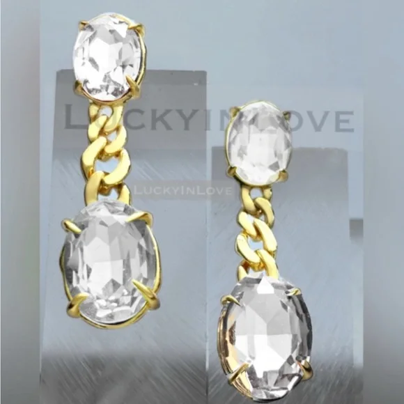 ALEXIS BITTAR • Bonbon Clear Crystal Drop Elegant Edgy Chain Drop Earrings - Picture 5 of 12